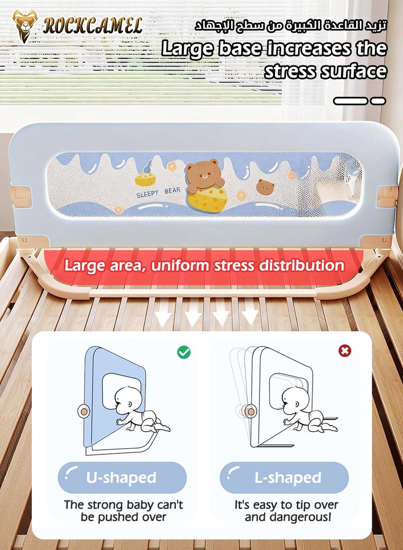 ROCKCAMEL واقي درابزين سرير الأطفال - درابزين سرير قابل للطي للأطفال الصغار بقاعدة عريضة للغاية على شكل حرف U وحزام تثبيت، وارتفاع قابل للتعديل، ودرابزين سهل التركيب لجميع أحجام الأسرة، أزرق (قطعة واحدة لكل جانب، عرض 1.8 متر) - Image 3