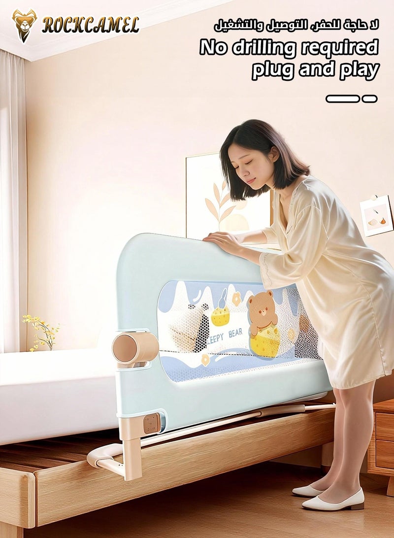 ROCKCAMEL واقي درابزين سرير الأطفال - درابزين سرير قابل للطي للأطفال الصغار بقاعدة عريضة للغاية على شكل حرف U وحزام تثبيت، وارتفاع قابل للتعديل، ودرابزين سهل التركيب لجميع أحجام الأسرة، أزرق (قطعة واحدة لكل جانب، عرض 1.8 متر) - Image 4