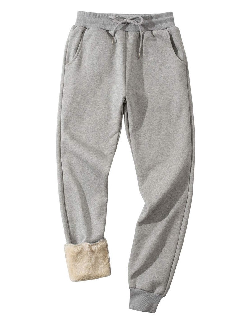 Gihuo Men's Winter Fleece Pants Sherpa Lined Sweatpants Athletic Running Sweatpants Ribbed Leg Comfy Warm Jogger Pants (Light Grey, Large) - Image 1