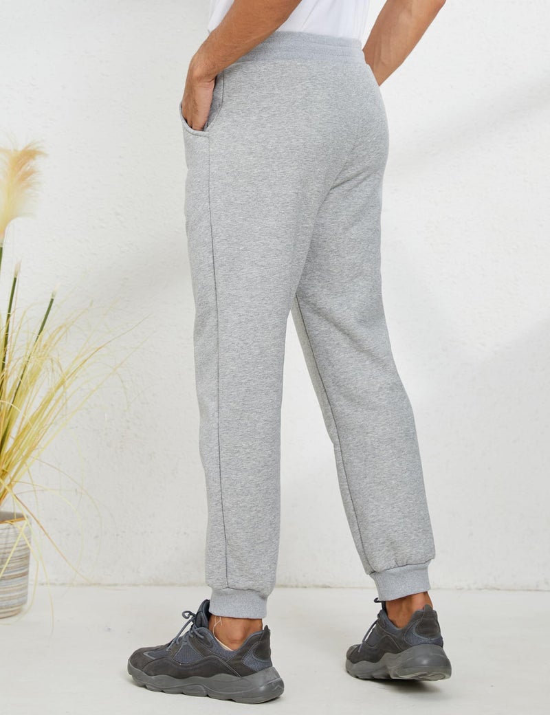 Gihuo Men's Winter Fleece Pants Sherpa Lined Sweatpants Athletic Running Sweatpants Ribbed Leg Comfy Warm Jogger Pants (Light Grey, Large) - Image 3