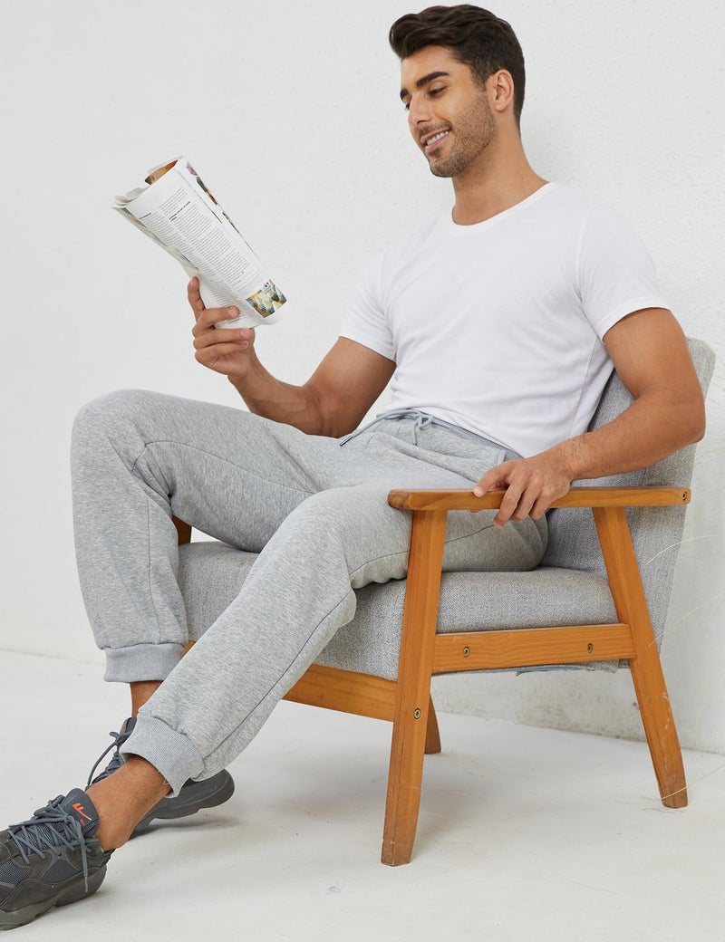 Gihuo Men's Winter Fleece Pants Sherpa Lined Sweatpants Athletic Running Sweatpants Ribbed Leg Comfy Warm Jogger Pants (Light Grey, Large) - Image 5
