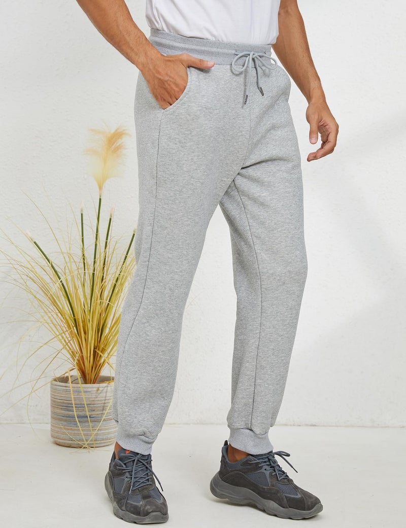 Gihuo Men's Winter Fleece Pants Sherpa Lined Sweatpants Athletic Running Sweatpants Ribbed Leg Comfy Warm Jogger Pants (Light Grey, Large) - Image 4