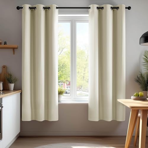 Deconovo Blackout Curtains for Bedroom – Set of 2 42W x 63L Inch Thermal Insulated & Noise Reducing Panels–Home Window Room Darkening Sustainable Grommet Drapes for Living Room and Nursery, Beige - Image 1