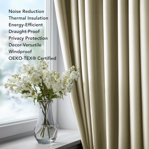 Deconovo Blackout Curtains for Bedroom – Set of 2 42W x 63L Inch Thermal Insulated & Noise Reducing Panels–Home Window Room Darkening Sustainable Grommet Drapes for Living Room and Nursery, Beige - Image 2