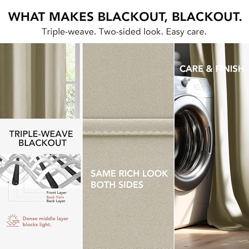 Deconovo Blackout Curtains for Bedroom – Set of 2 42W x 63L Inch Thermal Insulated & Noise Reducing Panels–Home Window Room Darkening Sustainable Grommet Drapes for Living Room and Nursery, Beige - Image 5