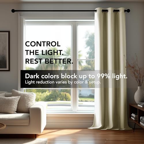 Deconovo Blackout Curtains for Bedroom – Set of 2 42W x 63L Inch Thermal Insulated & Noise Reducing Panels–Home Window Room Darkening Sustainable Grommet Drapes for Living Room and Nursery, Beige - Image 4
