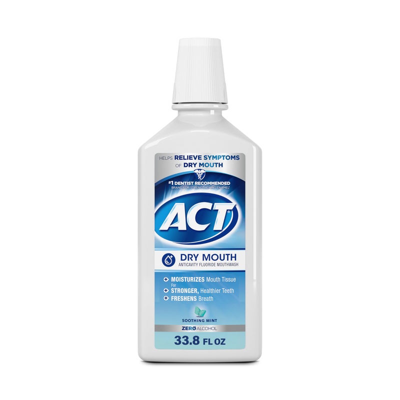 ACT Dry Mouth Anticavity Zero Alcohol Fluoride Mouthwash, Soothing Mint, 33.8 fl. oz. - Image 1