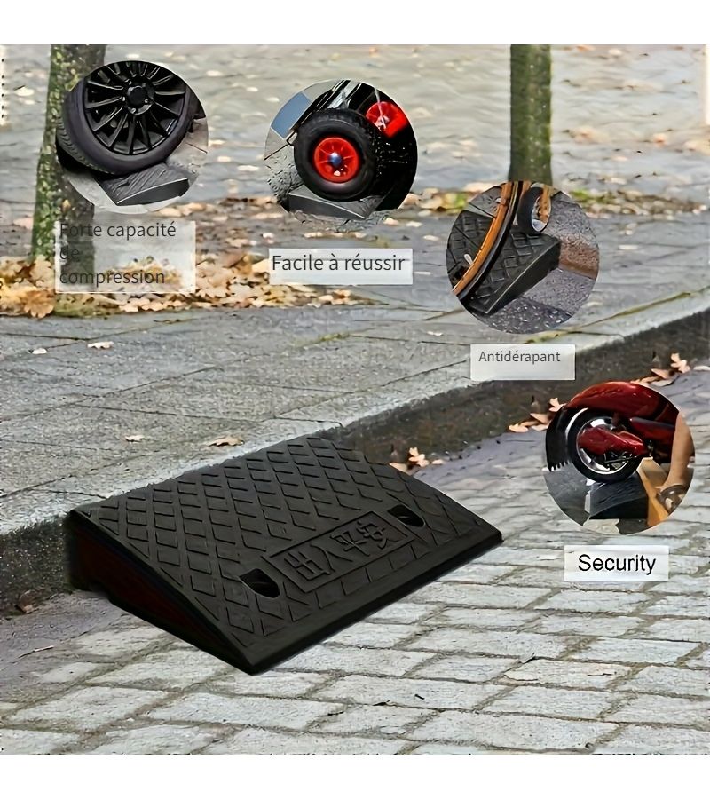 Wheelchair Ramp Non Slip Portable Threshold Ramp 500mm Long 220mm Wide 60mm High Heavy Duty Rubber Slope For Home Street Curbs Doorways Cars Black 1 Pack - Image 2