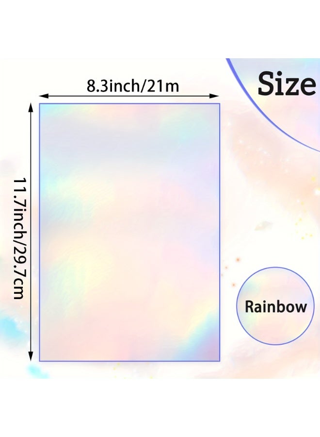 ESHANG A4 Holographic Printable Vinyl Sticker Paper for Ink jet Printer, Waterproof Dries Quickly - Rainbow - Image 2