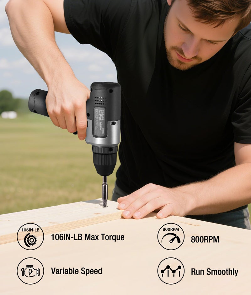 WORKPRO 8V Cordless Drill Set, 2Ah Electric Power Drill with 3/8'' Keyless Chuck, 15pcs Bits, Type-C Charging, Built-in LED and Variable Speed for Drilling and Screwing - Image 3