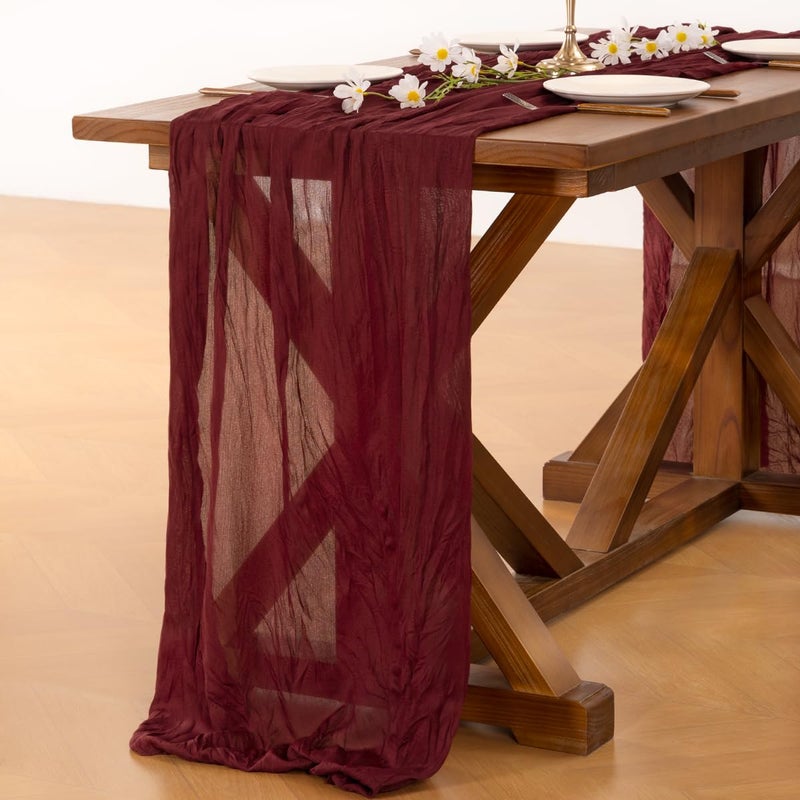 Socomi Burgundy Red Easter Spring Table Runner Cheesecloth Boho Rustic Gauze 120 inch 10FT Cheese Cloth Runner for Wedding Party Baby Shower Birthday Home Decor Holiday Decorations - Image 4
