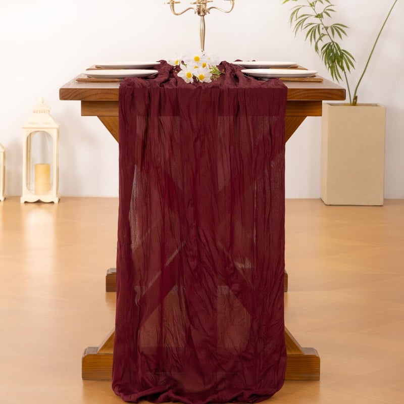 Socomi Burgundy Red Easter Spring Table Runner Cheesecloth Boho Rustic Gauze 120 inch 10FT Cheese Cloth Runner for Wedding Party Baby Shower Birthday Home Decor Holiday Decorations - Image 3