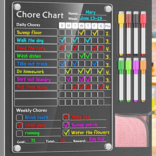 YNGRUE Acrylic Magnetic Chore Chart for KidsChores Chart for Fridge RefrigeratorDry Erase Behavior Chore Chart for Multiple KidsReward Chart for Multiple Kids Teens Adults Family8x12 White1 Pack - Image 1