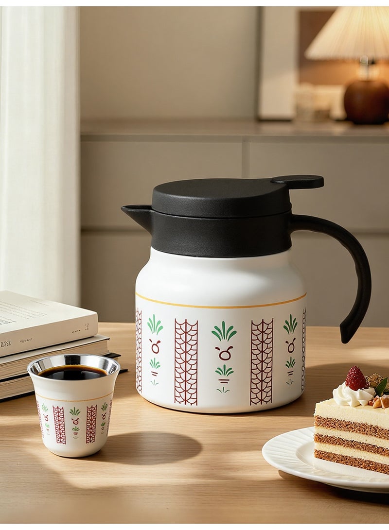 choxila 3pcs/set Arabic Stainless Steel Thermal Flask Set (1x 800ml Thermos + 2x Coffee Cups), Thermal Coffee Pot, Thermal   Tea Pot, Palm Flower Pattern Design, Heat Retention & Cold Keeping, Ideal Gift for Ramadan / Eid al-Adha / Saudi   National Day, for Lover/Family/Friends, Perfect for Home, Office, Picnics, and Restaurants - Image 5