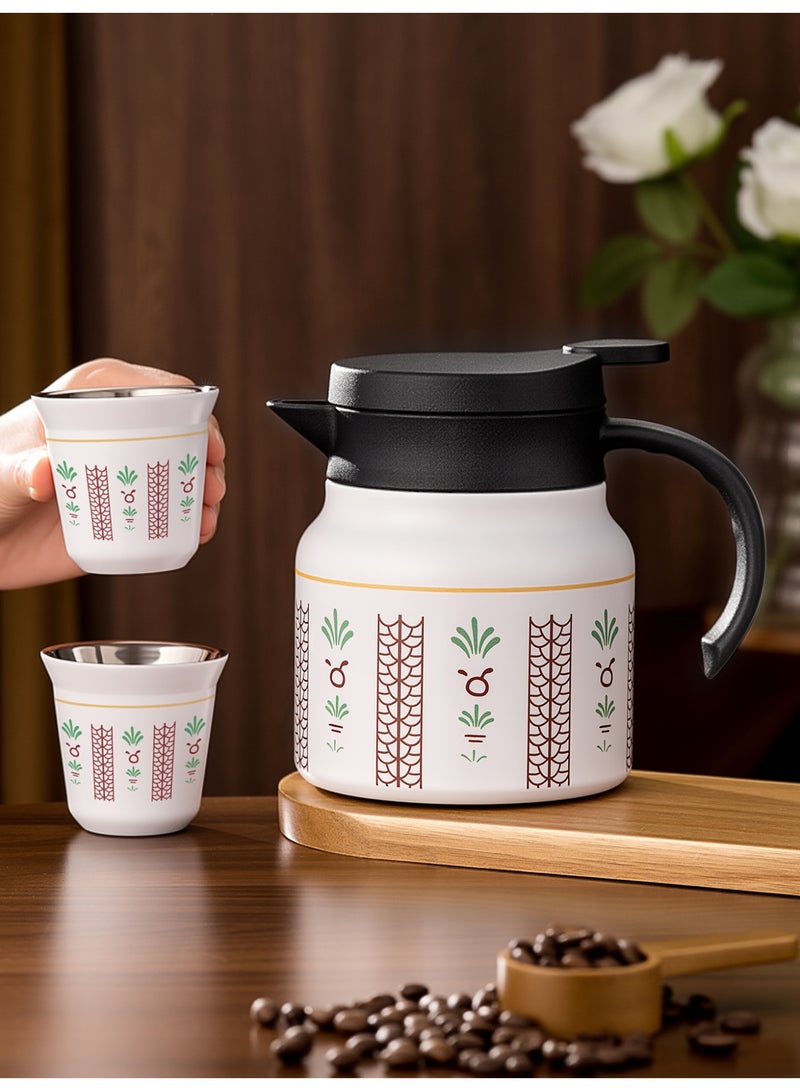 choxila 3pcs/set Arabic Stainless Steel Thermal Flask Set (1x 800ml Thermos + 2x Coffee Cups), Thermal Coffee Pot, Thermal   Tea Pot, Palm Flower Pattern Design, Heat Retention & Cold Keeping, Ideal Gift for Ramadan / Eid al-Adha / Saudi   National Day, for Lover/Family/Friends, Perfect for Home, Office, Picnics, and Restaurants - Image 2