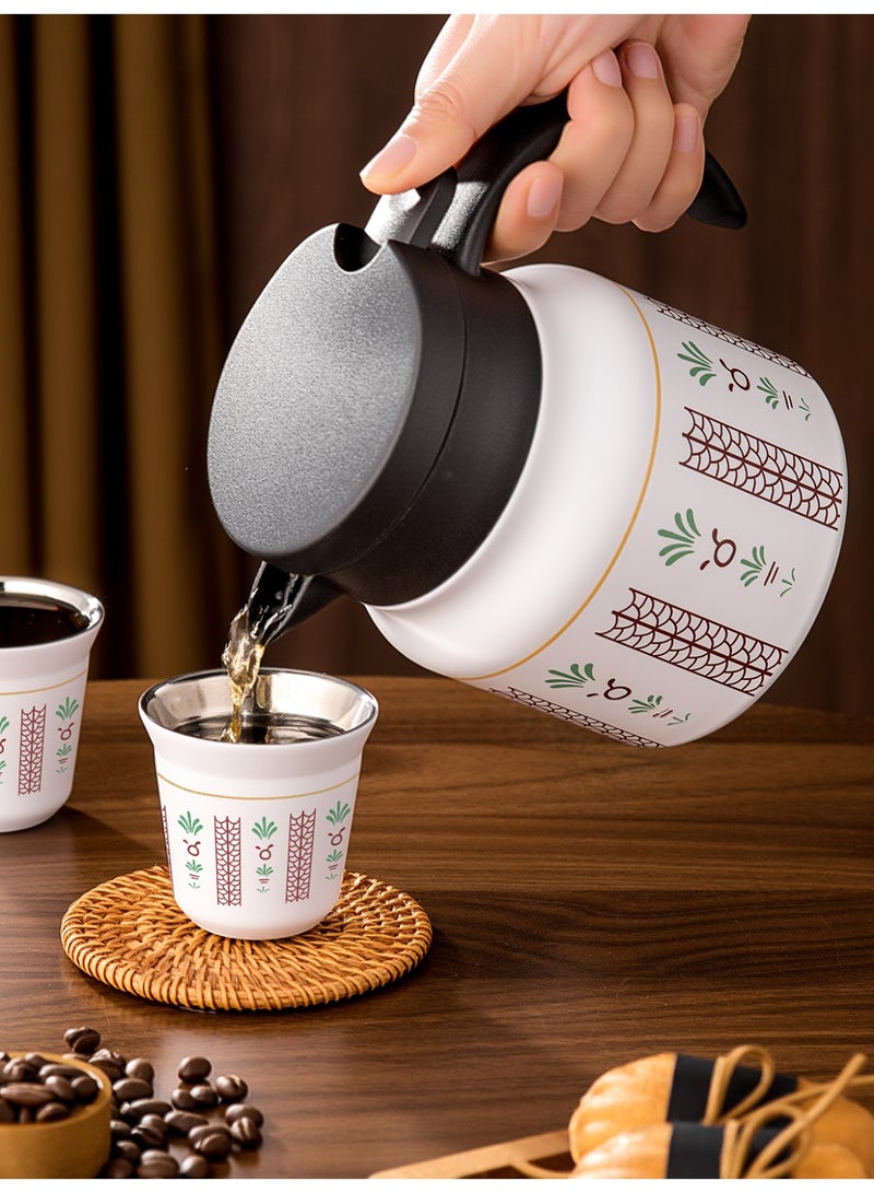 choxila 3pcs/set Arabic Stainless Steel Thermal Flask Set (1x 800ml Thermos + 2x Coffee Cups), Thermal Coffee Pot, Thermal   Tea Pot, Palm Flower Pattern Design, Heat Retention & Cold Keeping, Ideal Gift for Ramadan / Eid al-Adha / Saudi   National Day, for Lover/Family/Friends, Perfect for Home, Office, Picnics, and Restaurants - Image 3