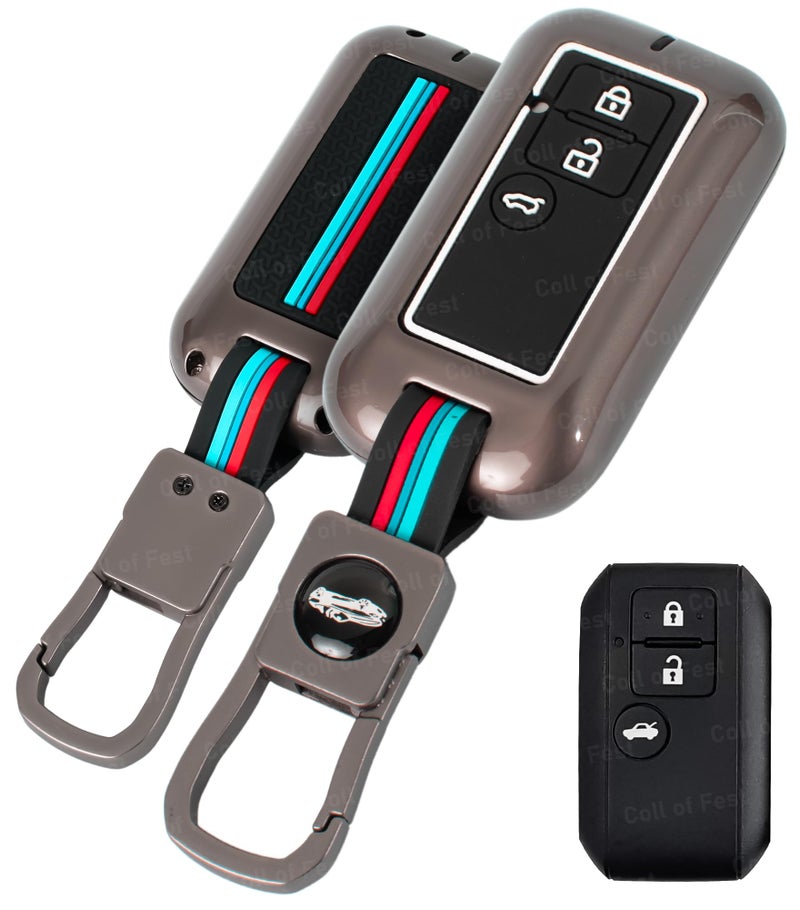 Coll of Fest Premium Black Chrome Metal Silicone Key Cover Glow-in-The-Dark, Waterproof, Fob Protector for Maruti Suzuki jimny Baleno Grand Vitara XL6 Swift New Brezza Ertiga Dzire 3 Button Smart Key - Image 1