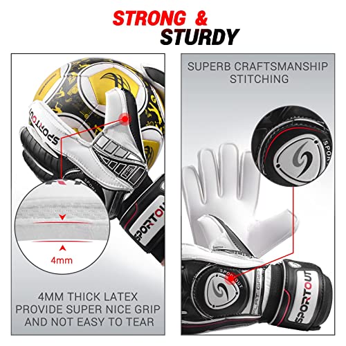 Sportout Goalkeeper Gloves with Fingersave, Soccer Gloves, Breathable, 4mm Latex, for Kids Youth and Adult (Black, 5) - Image 4