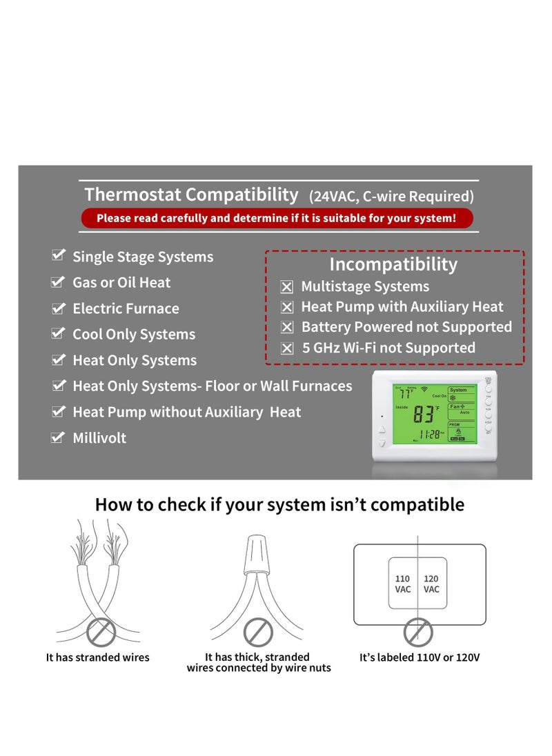 SYOSI - Smart Thermostat, Compatible with Alexa and Google Assistant, 7 Day Programmable WiFi Thermostat for Single Stage 1 Heat/ 1 Cool HVAC, APP & Voice Control, 24VAC Power, C-Wire Required, White - Image 1