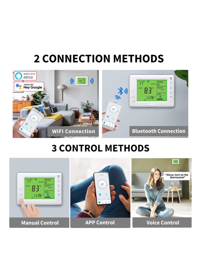 SYOSI - Smart Thermostat, Compatible with Alexa and Google Assistant, 7 Day Programmable WiFi Thermostat for Single Stage 1 Heat/ 1 Cool HVAC, APP & Voice Control, 24VAC Power, C-Wire Required, White - Image 1