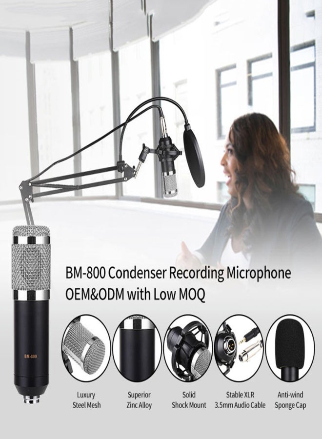 ميكروفون BM800 الاحترافي المكثف، معدات بث مباشر للبودكاست، ميكروفون USB، مجموعة ميكروفونات استوديو مع حامل ذراع، معدات تسجيل موسيقى للتسجيل والبث المباشر في الاستوديو - Image 4