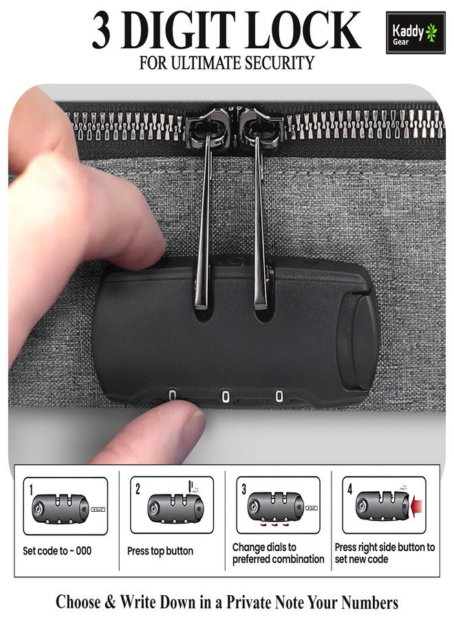 KADDY GEAR حقيبة أدوية كبيرة من كادي، آمنة ومبطنة، صندوق منظم للأدوية، حافظة لزجاجات الأدوية أو المكملات الغذائية؛ للتخزين؛ أدوات النظافة الشخصية؛ قفل ثلاثي الأرقام، رمادي - Image 4