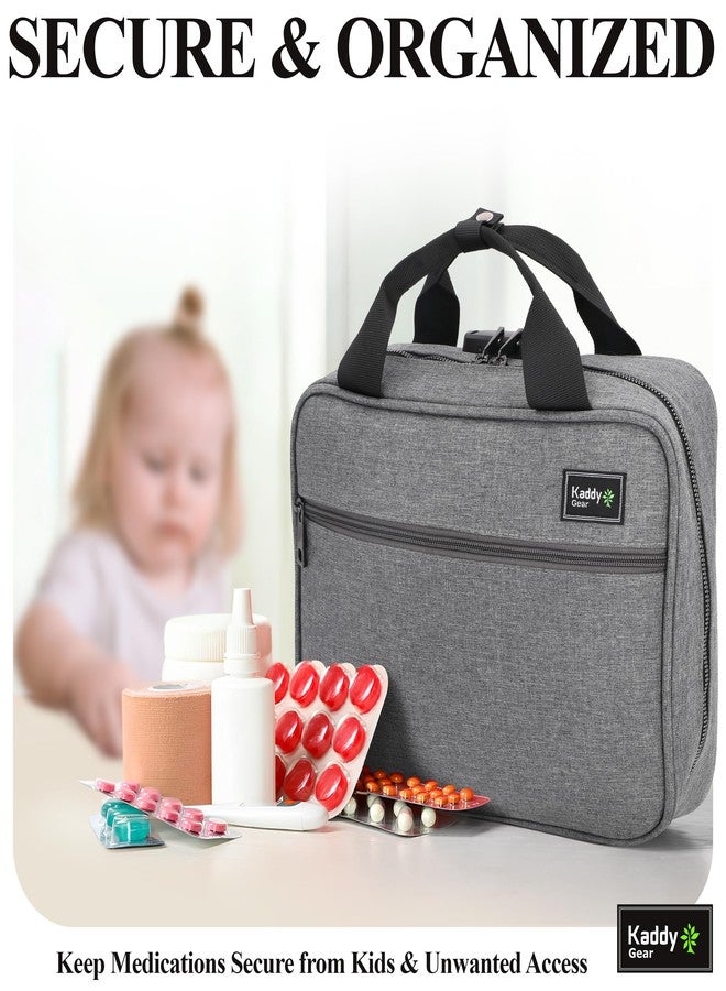 KADDY GEAR حقيبة أدوية كبيرة من كادي، آمنة ومبطنة، صندوق منظم للأدوية، حافظة لزجاجات الأدوية أو المكملات الغذائية؛ للتخزين؛ أدوات النظافة الشخصية؛ قفل ثلاثي الأرقام، رمادي - Image 5