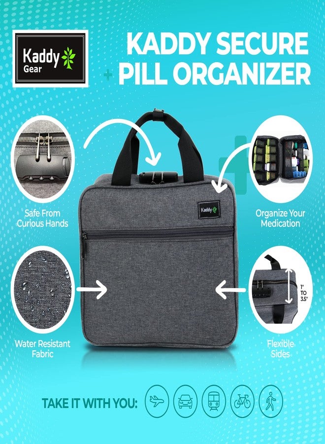 KADDY GEAR حقيبة أدوية كبيرة من كادي، آمنة ومبطنة، صندوق منظم للأدوية، حافظة لزجاجات الأدوية أو المكملات الغذائية؛ للتخزين؛ أدوات النظافة الشخصية؛ قفل ثلاثي الأرقام، رمادي - Image 3