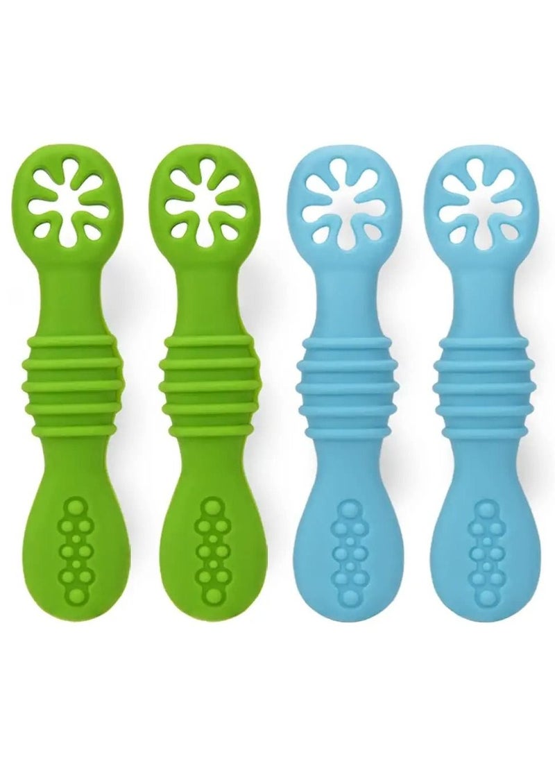 Baby Spoons, Self-feeding Toddler Utensils, First + Second Stage Toddler Utensils - Baby Led Weaning Spoons - 100% Food Grade Silicone Training Spoons, Best Self Feeding, 6 Months+ - Image 1