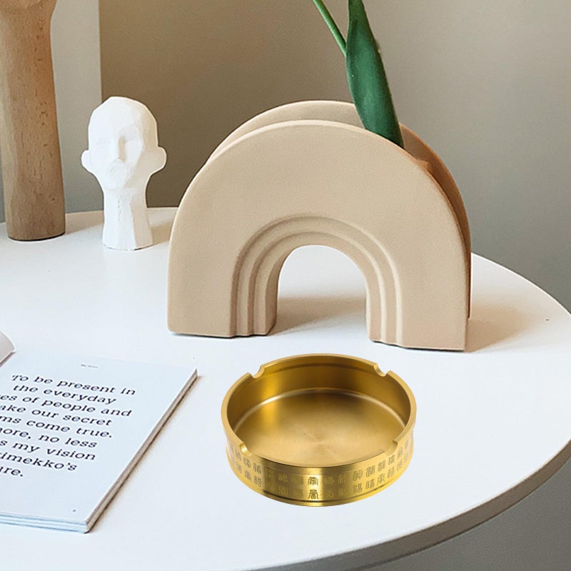 Brass Round Metal Ashtray Small Size Desktop Cigarette Ash Holder For Home Office Decor - Image 4