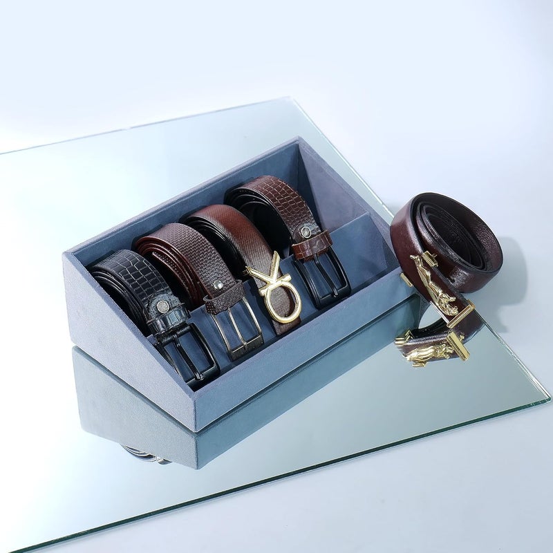 LA TROVE Luxury Belt Tray Organizer for Premium Belts Buckle Display Storage Tray Stylish Vegan Leather Belt Holder for Closet Drawer and Home Organization 5 Slots - Image 2