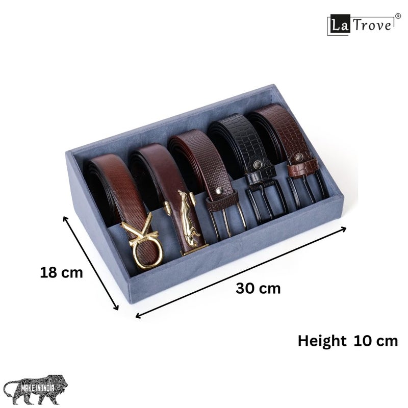LA TROVE Luxury Belt Tray Organizer for Premium Belts Buckle Display Storage Tray Stylish Vegan Leather Belt Holder for Closet Drawer and Home Organization 5 Slots - Image 5