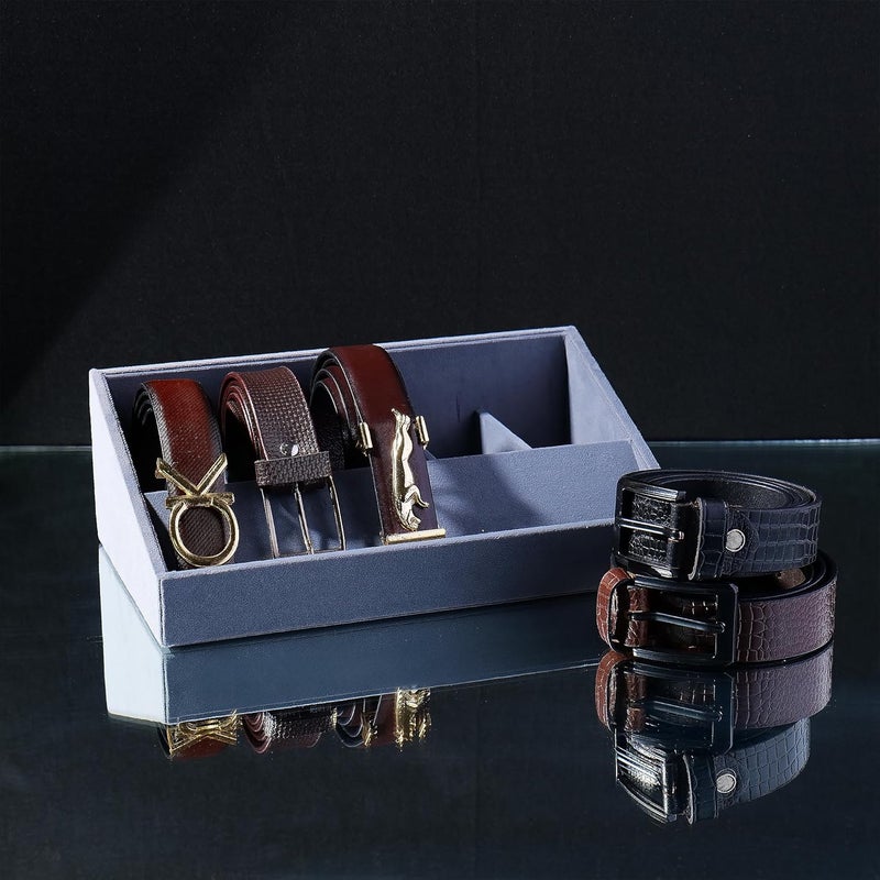 LA TROVE Luxury Belt Tray Organizer for Premium Belts Buckle Display Storage Tray Stylish Vegan Leather Belt Holder for Closet Drawer and Home Organization 5 Slots - Image 3