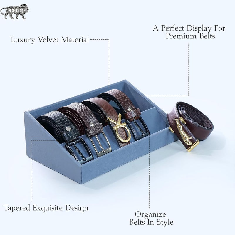 LA TROVE Luxury Belt Tray Organizer for Premium Belts Buckle Display Storage Tray Stylish Vegan Leather Belt Holder for Closet Drawer and Home Organization 5 Slots - Image 4