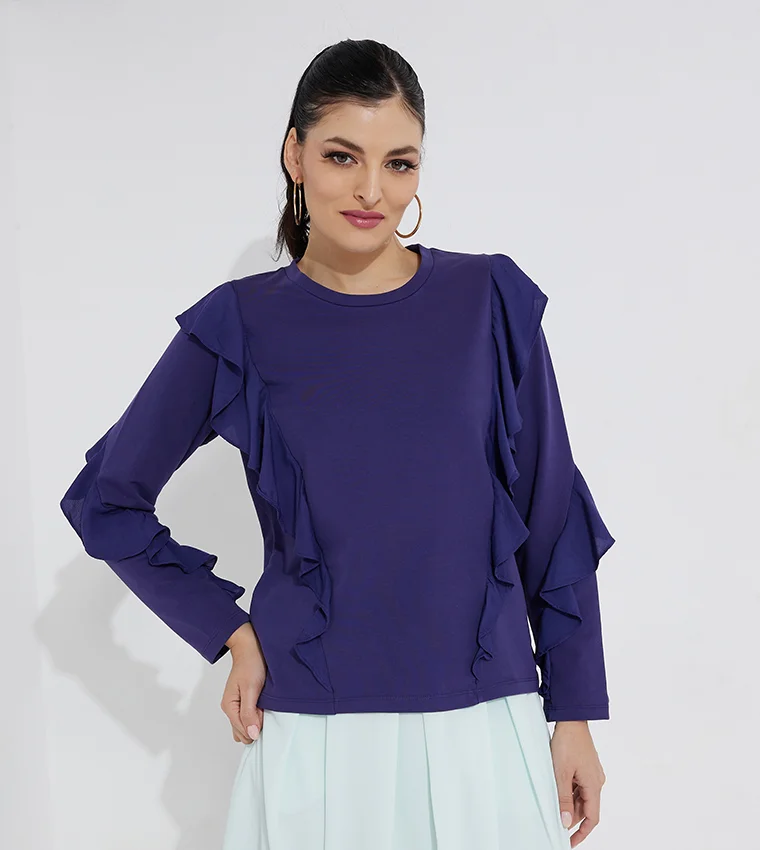 BEVERLY HILLS POLO CLUB Ruffle Detail Long Sleeves Top