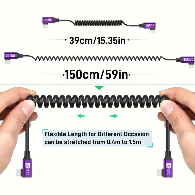 كابل USB C إلى USB C قابل للسحب وسريع الشحن بطول 5 أقدام (1.5 متر) – للهواتف مثل S24 Ultra وS24 FE وS24 وS23 وS22 وS21 وA14 وA16 وA15 وأجهزة أندرويد، بالإضافة إلى شاحن السيارة المتوافق مع iPhone 16 و15 وPro وMax وPlus وPixel 9 و8 و7 و6. - Image 2