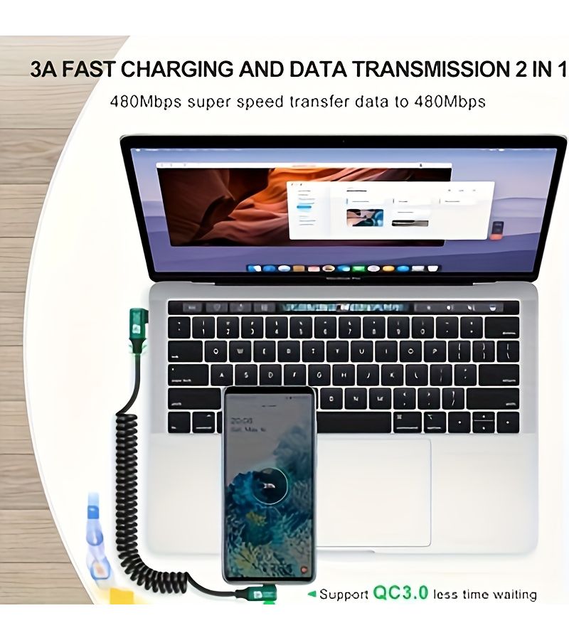 كابل USB C إلى USB C قابل للسحب وسريع الشحن بطول 5 أقدام (1.5 متر) – للهواتف مثل S24 Ultra وS24 FE وS24 وS23 وS22 وS21 وA14 وA16 وA15 وأجهزة أندرويد، بالإضافة إلى شاحن السيارة المتوافق مع iPhone 16 و15 وPro وMax وPlus وPixel 9 و8 و7 و6. - Image 5