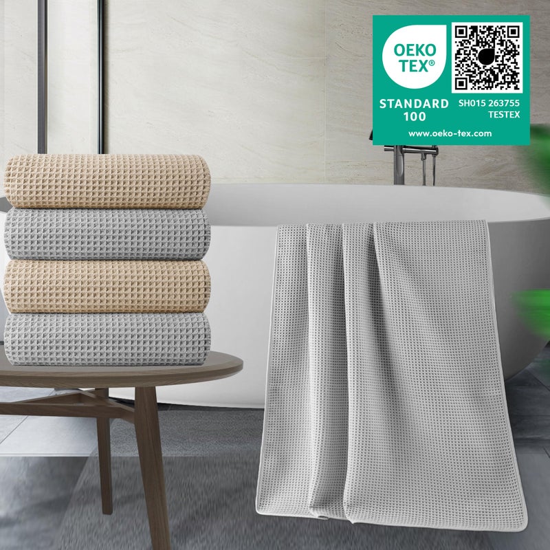 POLYTE 430 GSM Microfiber Oversize Quick Dry Lint Free Bath Towel, 60 x 30 in, 4 Pack (Waffle Weave) - Image 3