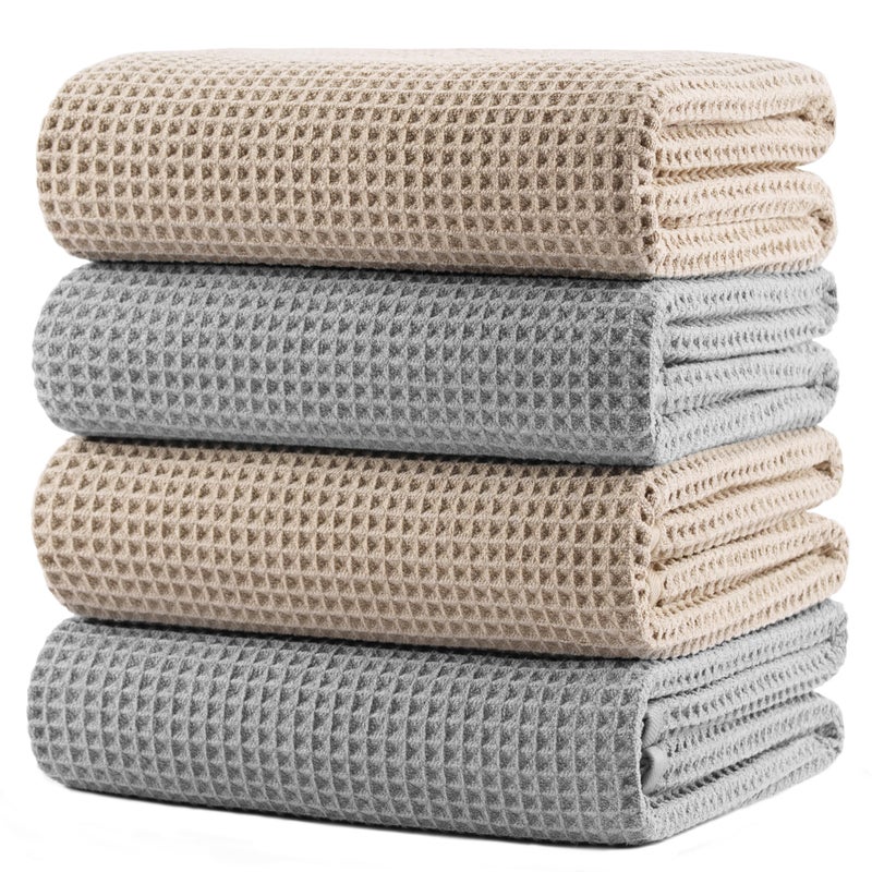 POLYTE 430 GSM Microfiber Oversize Quick Dry Lint Free Bath Towel, 60 x 30 in, 4 Pack (Waffle Weave) - Image 1