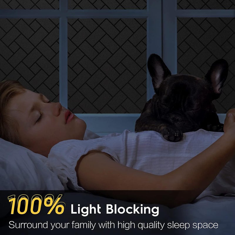 Sun Bird فيلم نافذة الخصوصية المعتمة بالكامل 100% حجب الضوء بدون لاصق تظليل نافذة أسود للمنزل تعتيم الغرفة سهل الإزالة (24 × 48 بوصة، أسود من الطوب) - لاصق ثابت - Image 2