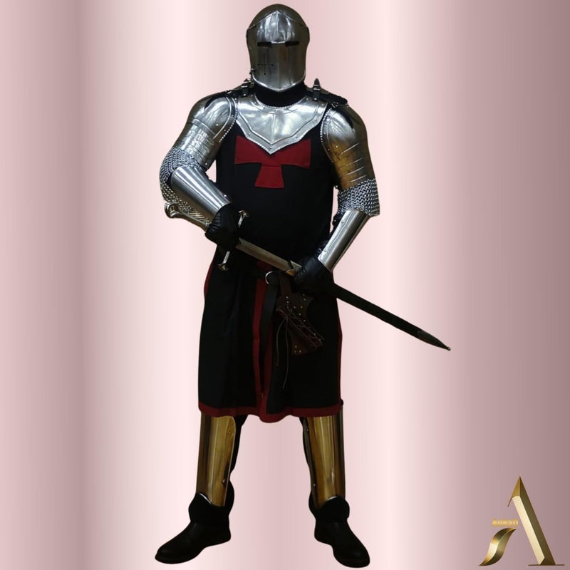 AnNafiÂ® Medieval Iron Gorget with Pauldrons Gothic Spaulders Arm Shoulder Guard Set Viking Crusader Warrior Armor Steel Neck Protector SCA LARP Knight Metal Vembrace Pair Silver Adult - Image 4