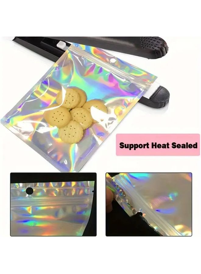 100pcs Holographic Resealable Foil Pouches 8x5 5 Inch With Handles For Party Favors Food Storage - Image 5