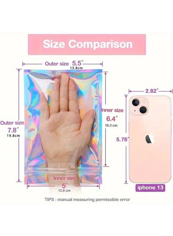 100pcs Holographic Resealable Foil Pouches 8x5 5 Inch With Handles For Party Favors Food Storage - Image 2