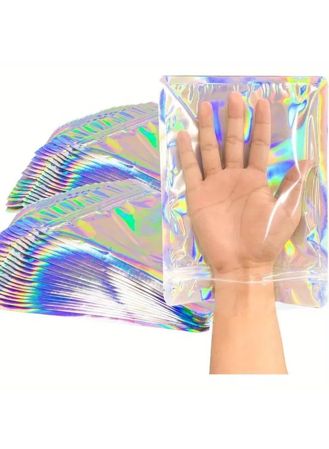 100pcs Holographic Resealable Foil Pouches 8x5 5 Inch With Handles For Party Favors Food Storage - Image 1