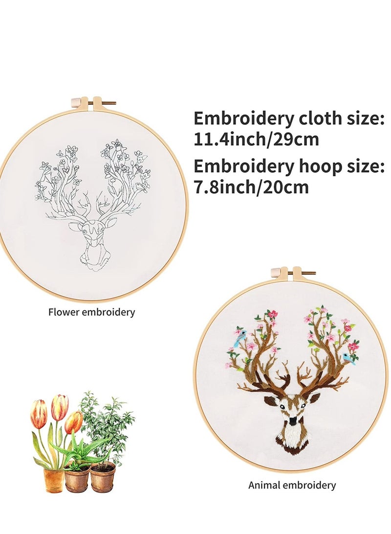 Embroidery Starters Kit with Pattern for Beginners, 4 Pack Cross Stitch Kits, 2 Wooden Hoops, Scissors, Needles and Color Threads, Needlepoint Adults - Image 2