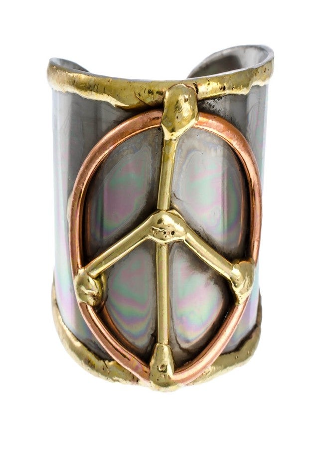 Anju Tri-Tone Peace Adjustable Cuff Ring - Image 1