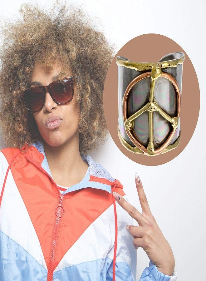 Anju Tri-Tone Peace Adjustable Cuff Ring - Image 4