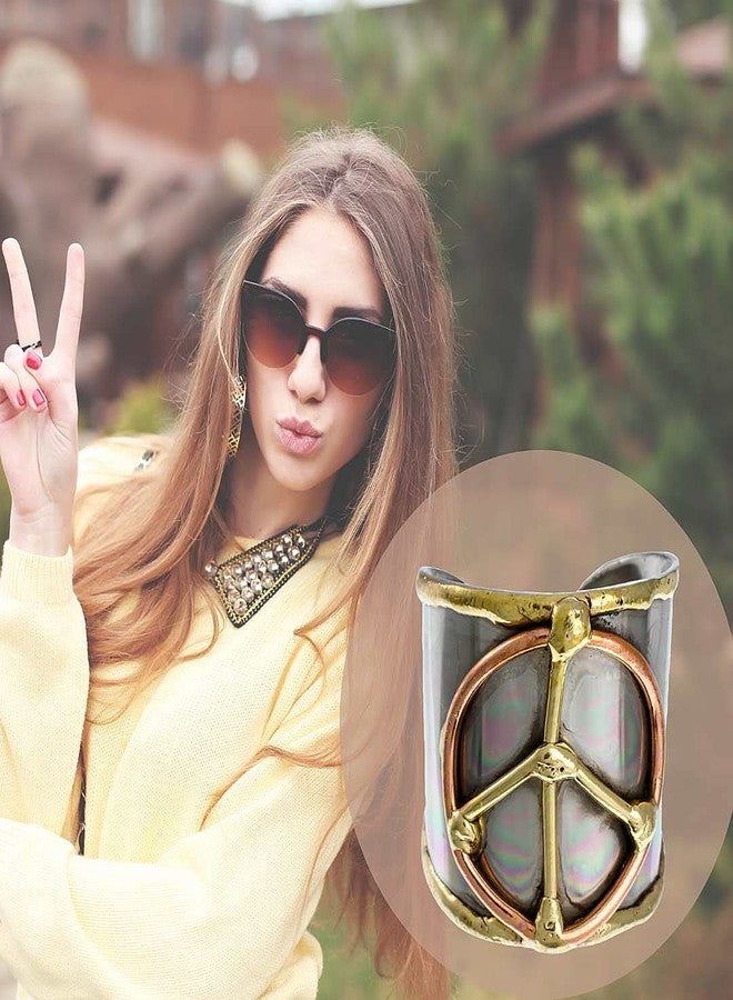 Anju Tri-Tone Peace Adjustable Cuff Ring - Image 3