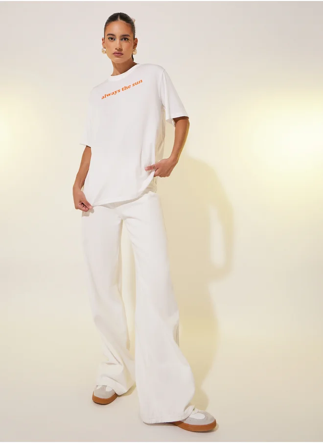 Styli Slogan Print Round Neck T-Shirt