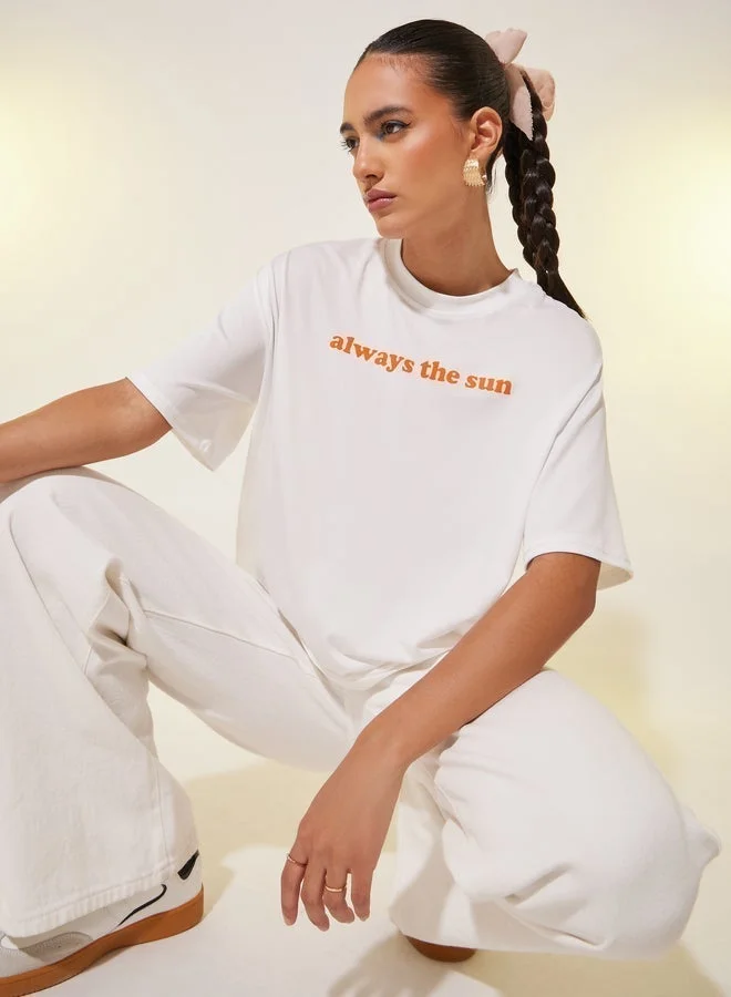 Take Two Slogan Print Round Neck T-Shirt